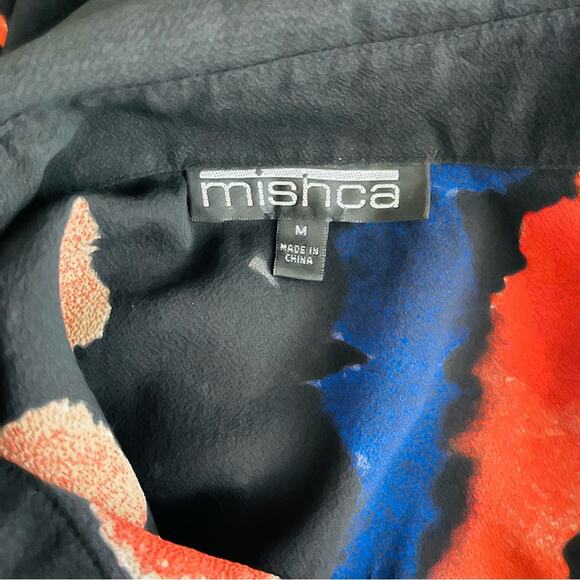 Mishca black orange watercolor button front abstract dot crepe top medium - Picture 5 of 7